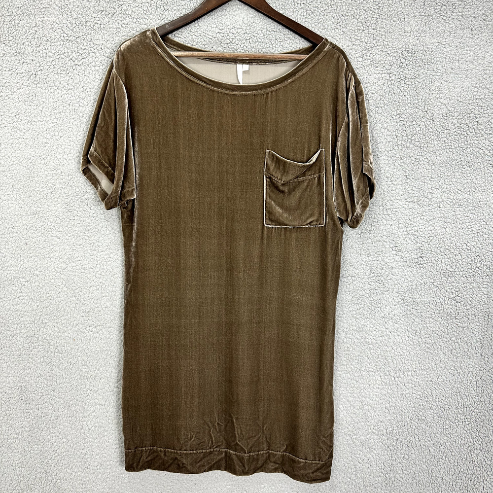 Rachel Rachel Roy Velvet T-Shirt Dress Women Small Brown Olive Short Sleeve Mini